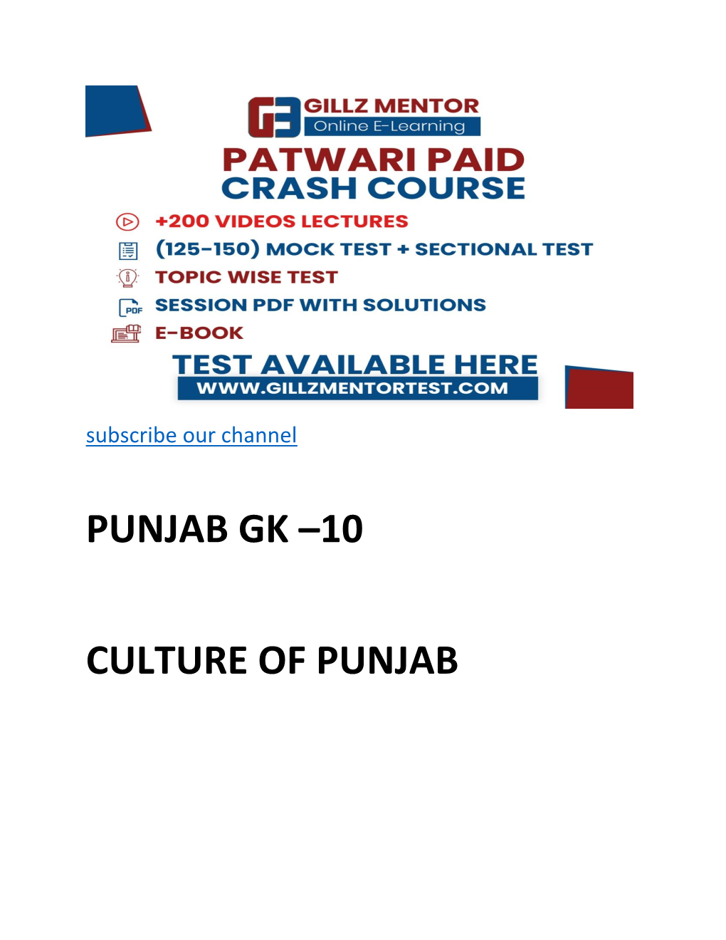 Punjab Gk –10