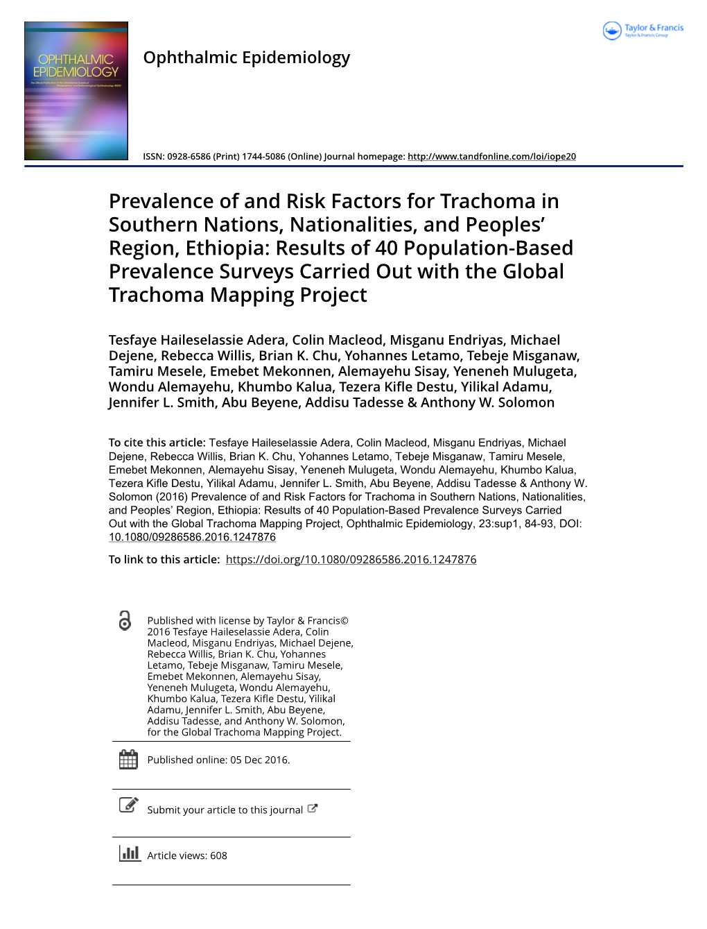 Prevalence of and Risk Factors for Trachoma in Southern Nations