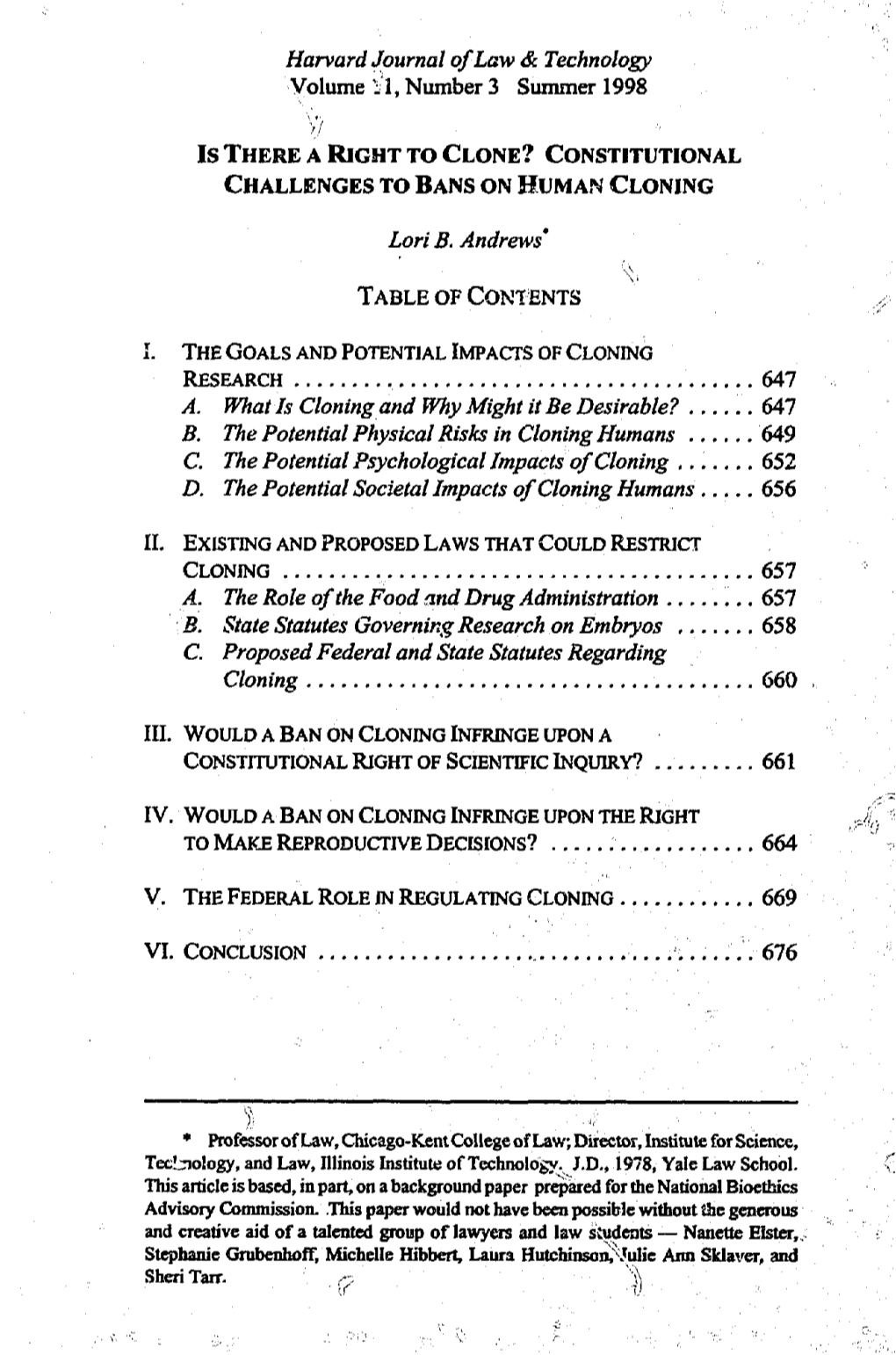 Constitutional Challenges to Bans on Human Cloning