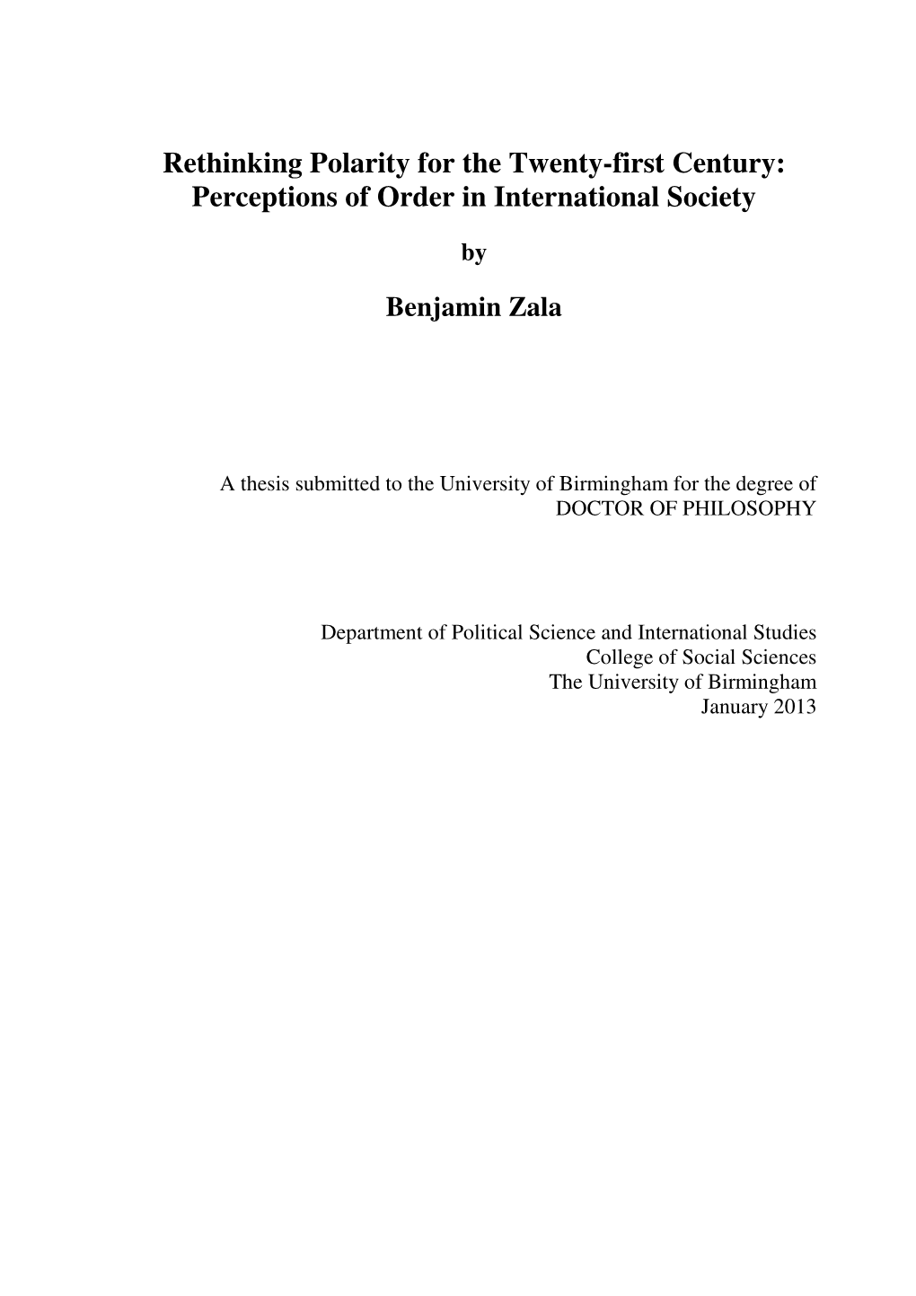 Rethinking Polarity for the Twenty-First Century: Perceptions of Order in International Society