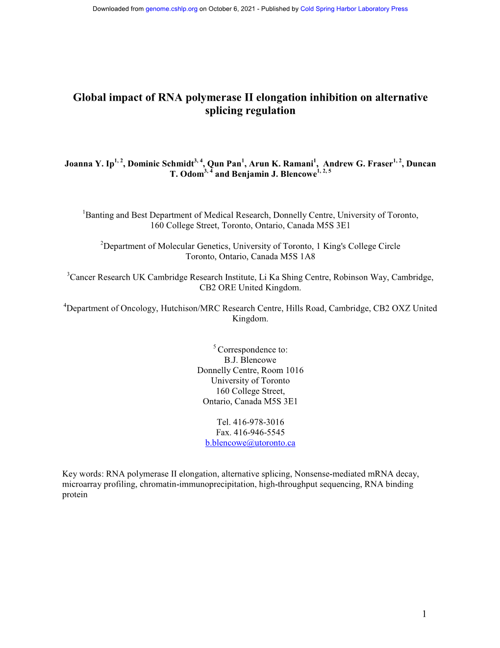 Global Impact of RNA Polymerase II Elongation Inhibition on Alternative Splicing Regulation