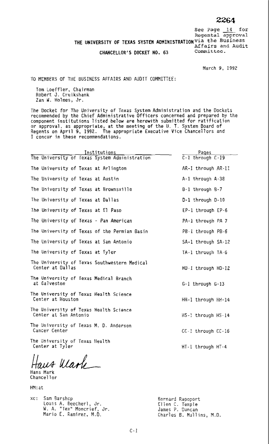 DOCKET NO, 63 Committee