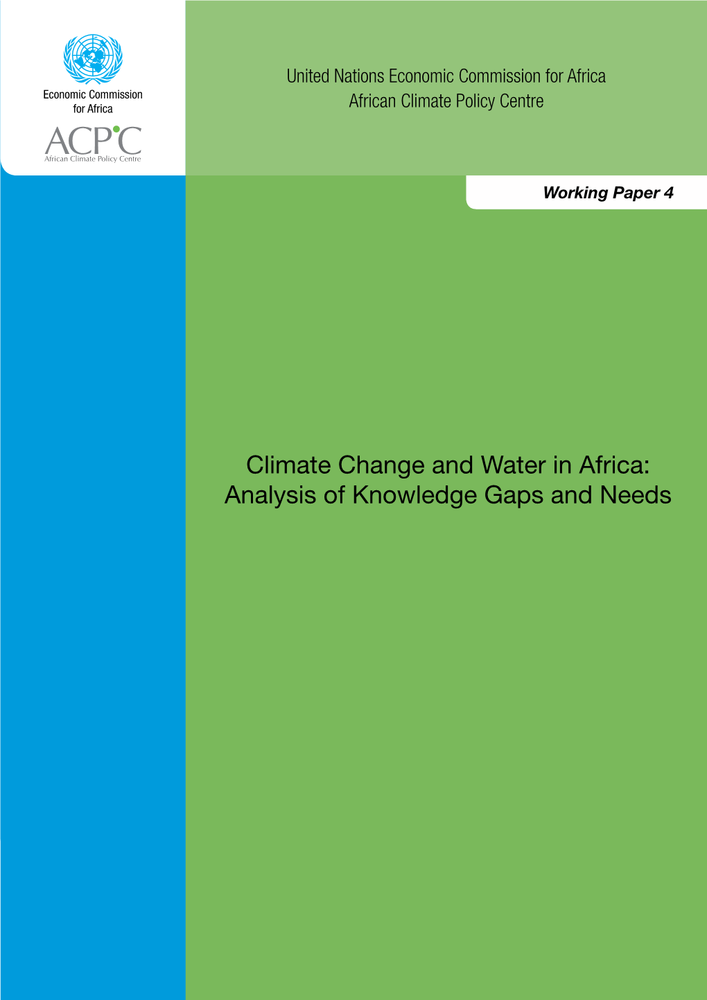 Climate Change and Water in Africa: Analysis of Knowledge Gaps and Needs