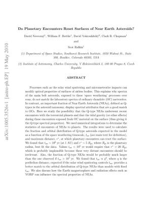Do Planetary Encounters Reset Surfaces of Near Earth Asteroids?