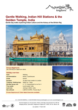 2021 Gentle Walking, Indian Hill Stations & the Golden Temple