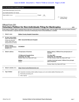 Voluntary Petition for Non-Individuals Filing for Bankruptcy 4/19 If More Space Is Needed, Attach a Separate Sheet to This Form