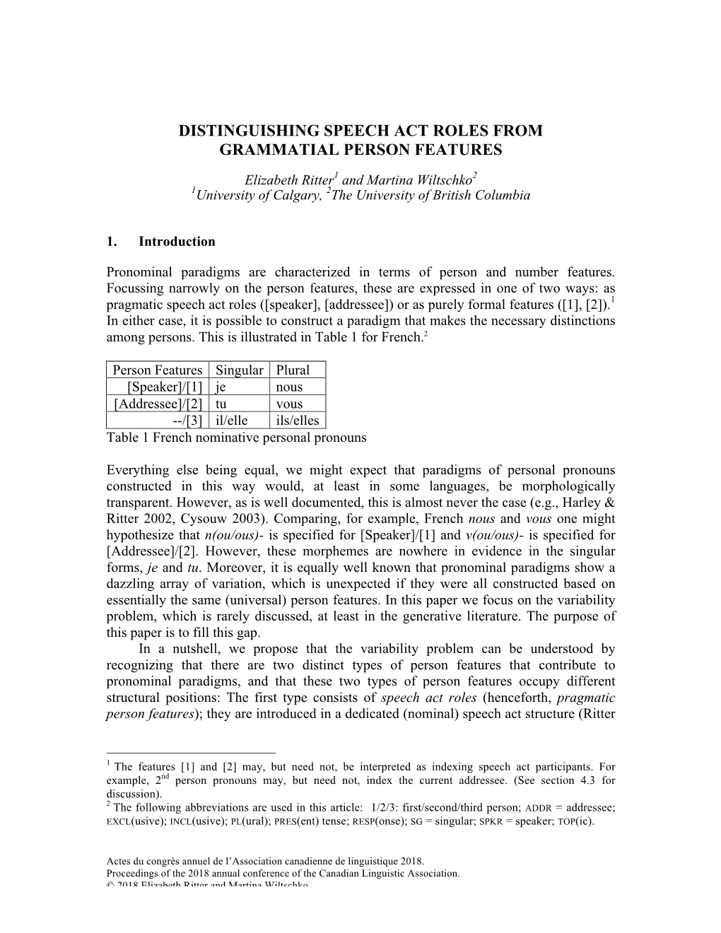 Distinguishing Speech Act Roles from Grammatial Person Features