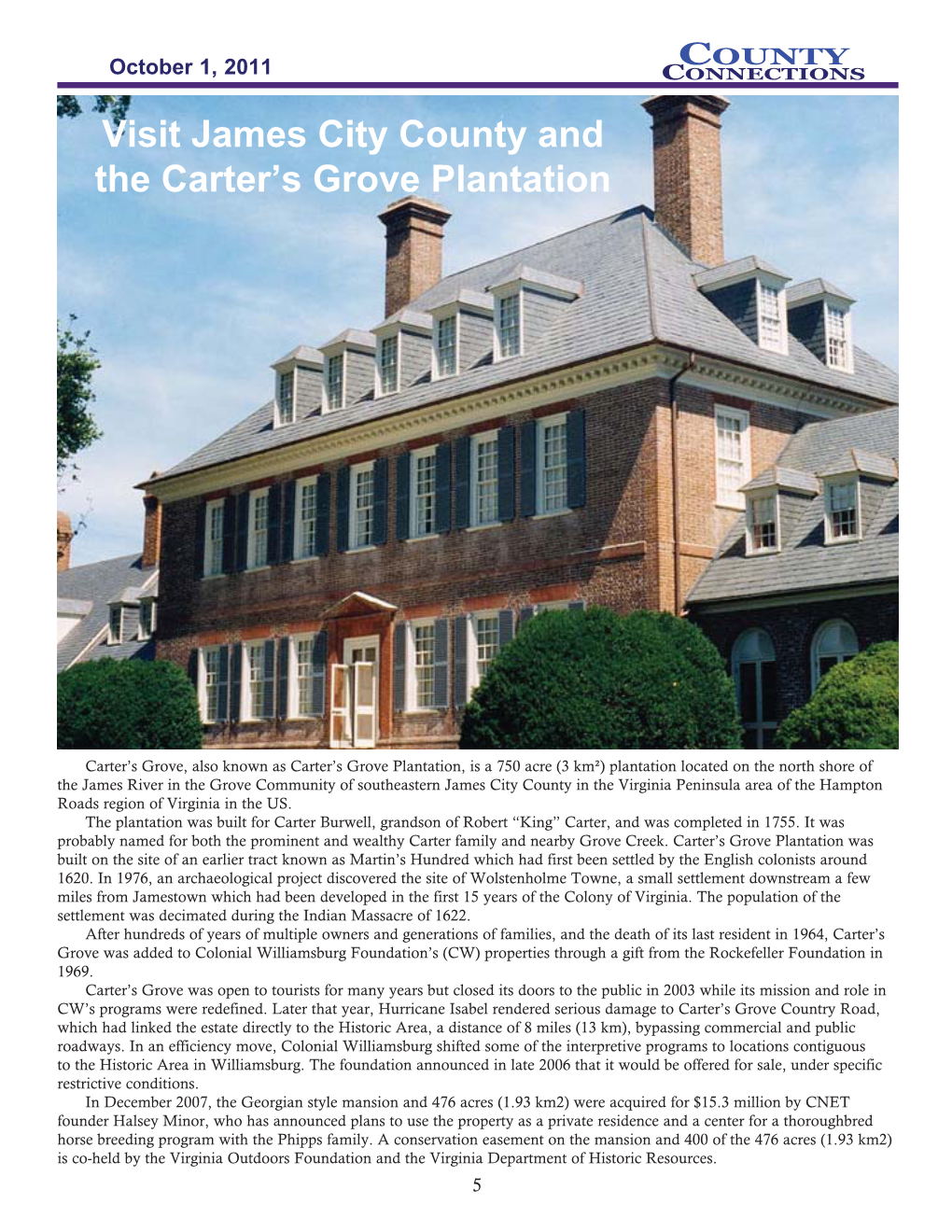 Visit James City County and the Carter's Grove Plantation