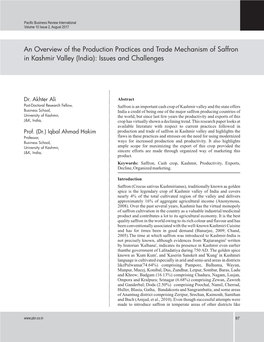 An Overview of the Production Practices and Trade Mechanism of Saffron in Kashmir Valley (India): Issues and Challenges