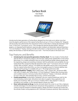 Surface Book Fact Sheet October 2016