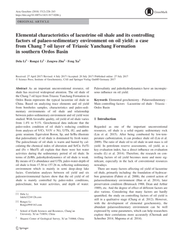 Elemental Characteristics of Lacustrine Oil Shale and Its Controlling Factors of Palaeo-Sedimentary Environment on Oil Yield