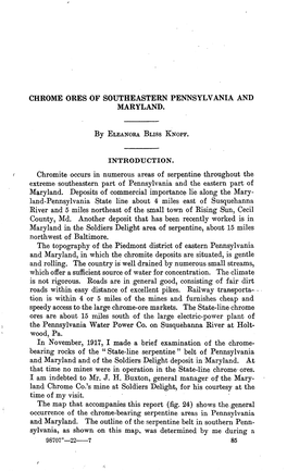 Chrome Ores of Southeastern Pennsylvania and Maryland