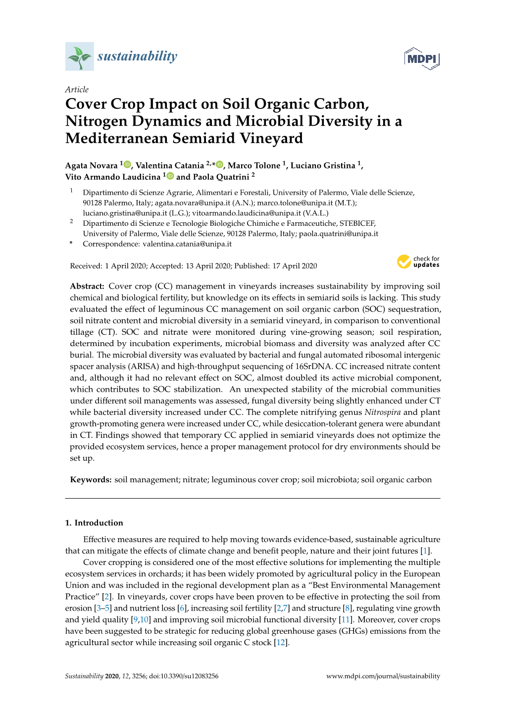 Cover Crop Impact on Soil Organic Carbon, Nitrogen Dynamics and Microbial Diversity in a Mediterranean Semiarid Vineyard