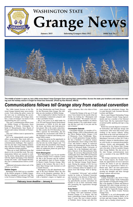 Washington State Grange News January 2015 Informing Grangers Since 1912 104Th Year No