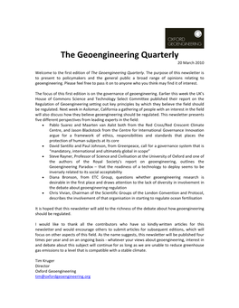 The Geoengineering Quarterly 20 March 2010