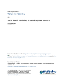 A Role for Folk Psychology in Animal Cognition Research