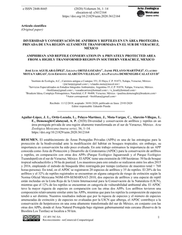 Amphibian and Reptile Conservation in a Privately Protected Area from a Highly Transformed Region in Southern Veracruz, Mexico