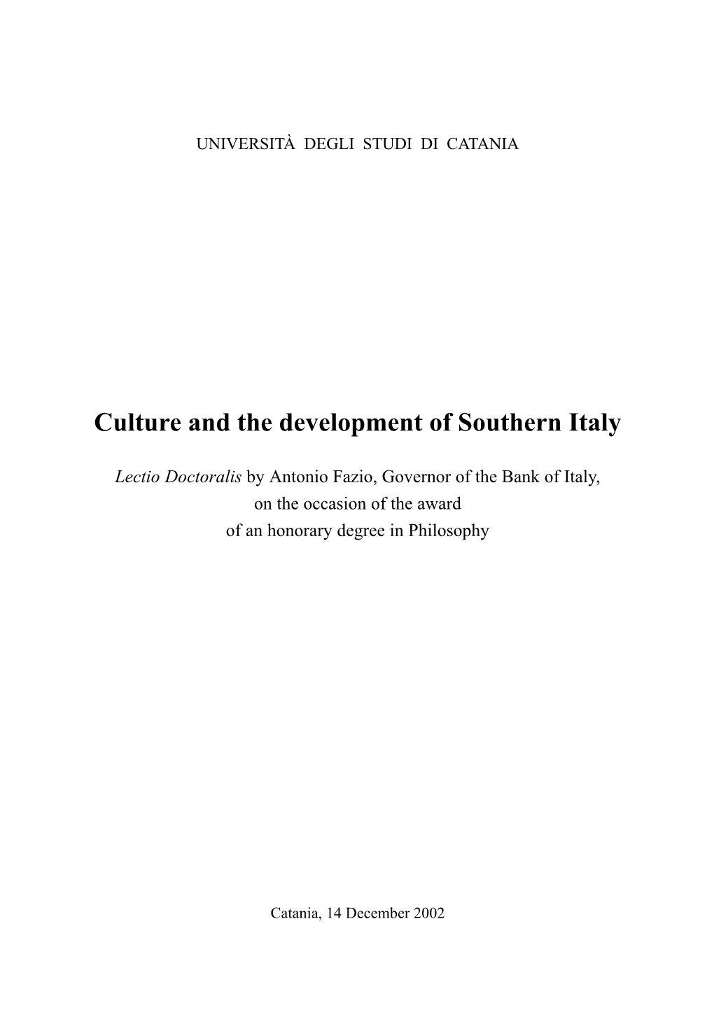 Culture and the Development of Southern Italy