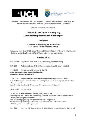 Citizenship in Classical Antiquity: Current Perspectives and Challenges