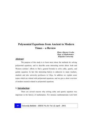 Polynomial Equations from Ancient to Modern Times – a Review