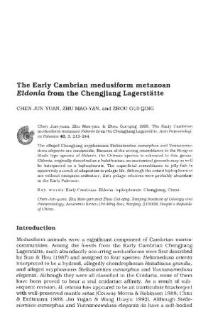 The Early Cambrian Medusiform Metazoan Eldonia from the Chengjiang Lagerstatte