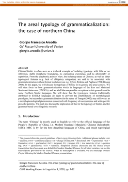 The Areal Typology of Grammaticalization: the Case of Northern China