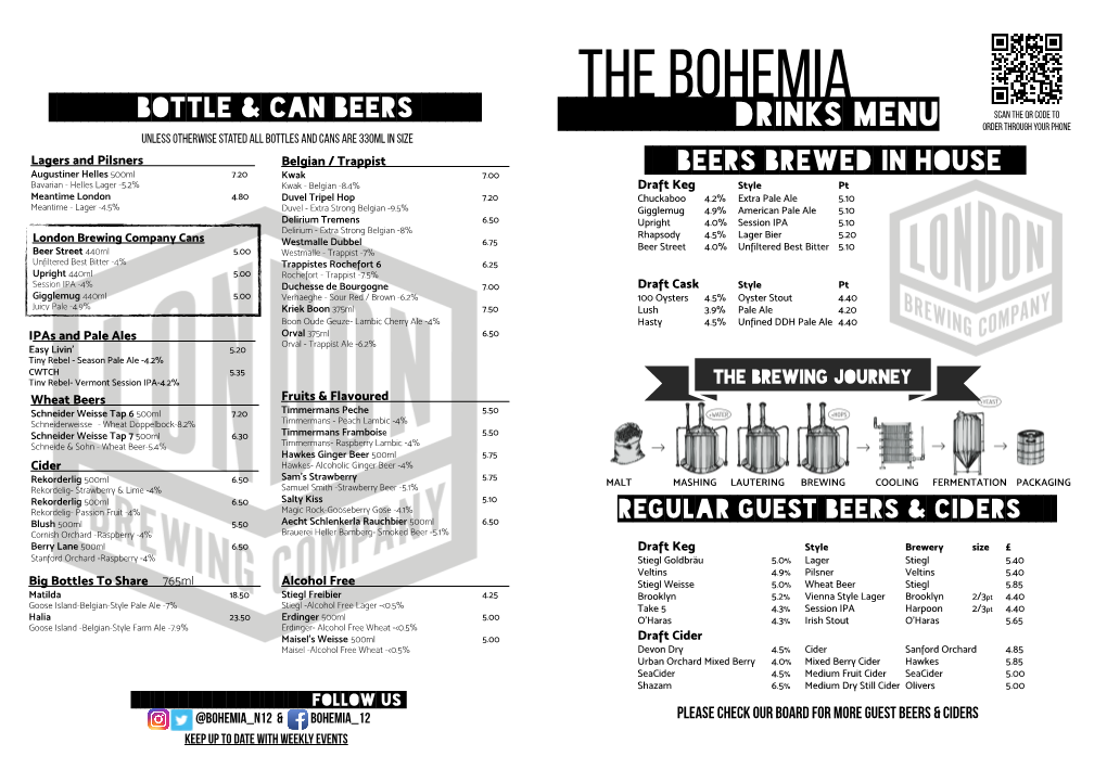 Bohemia Drinks Menu