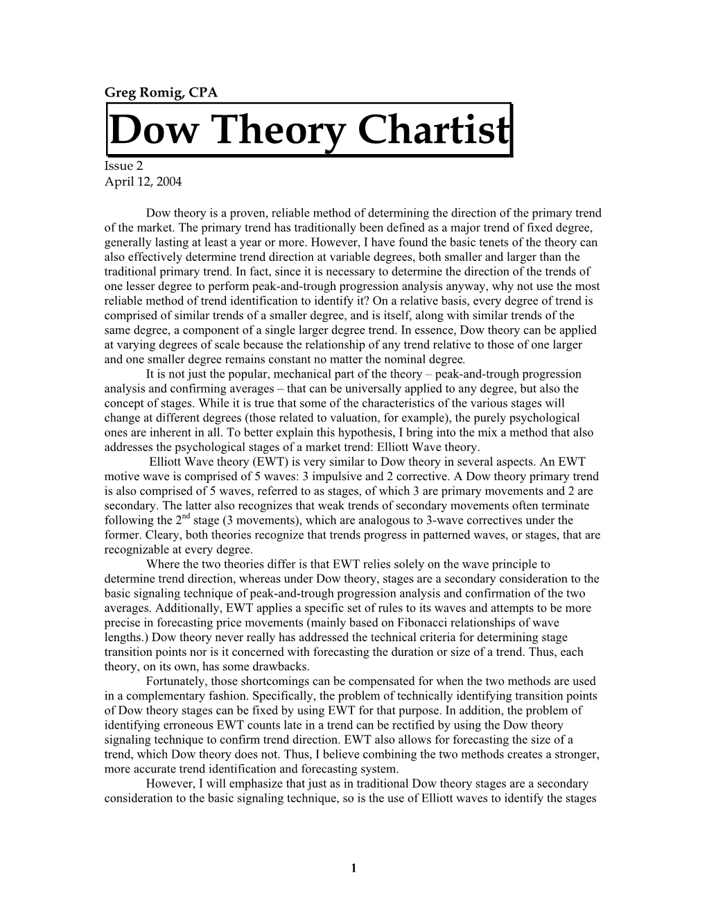 Dow Theory Chartist Issue 2 April 12, 2004