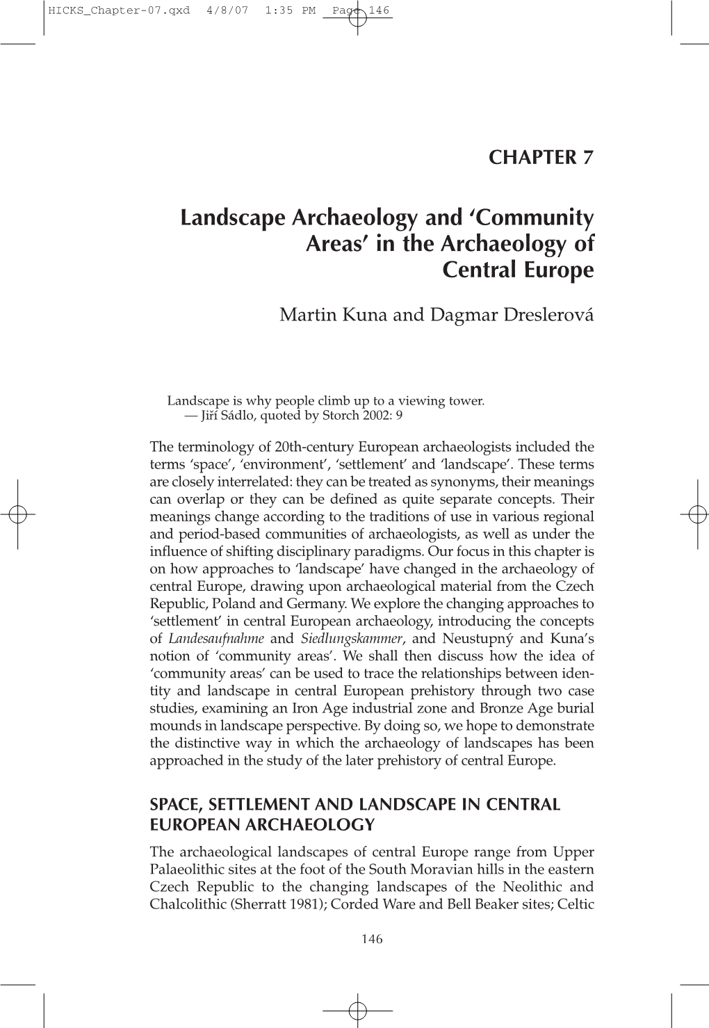 'Community Areas' in the Archaeology of Central Europe