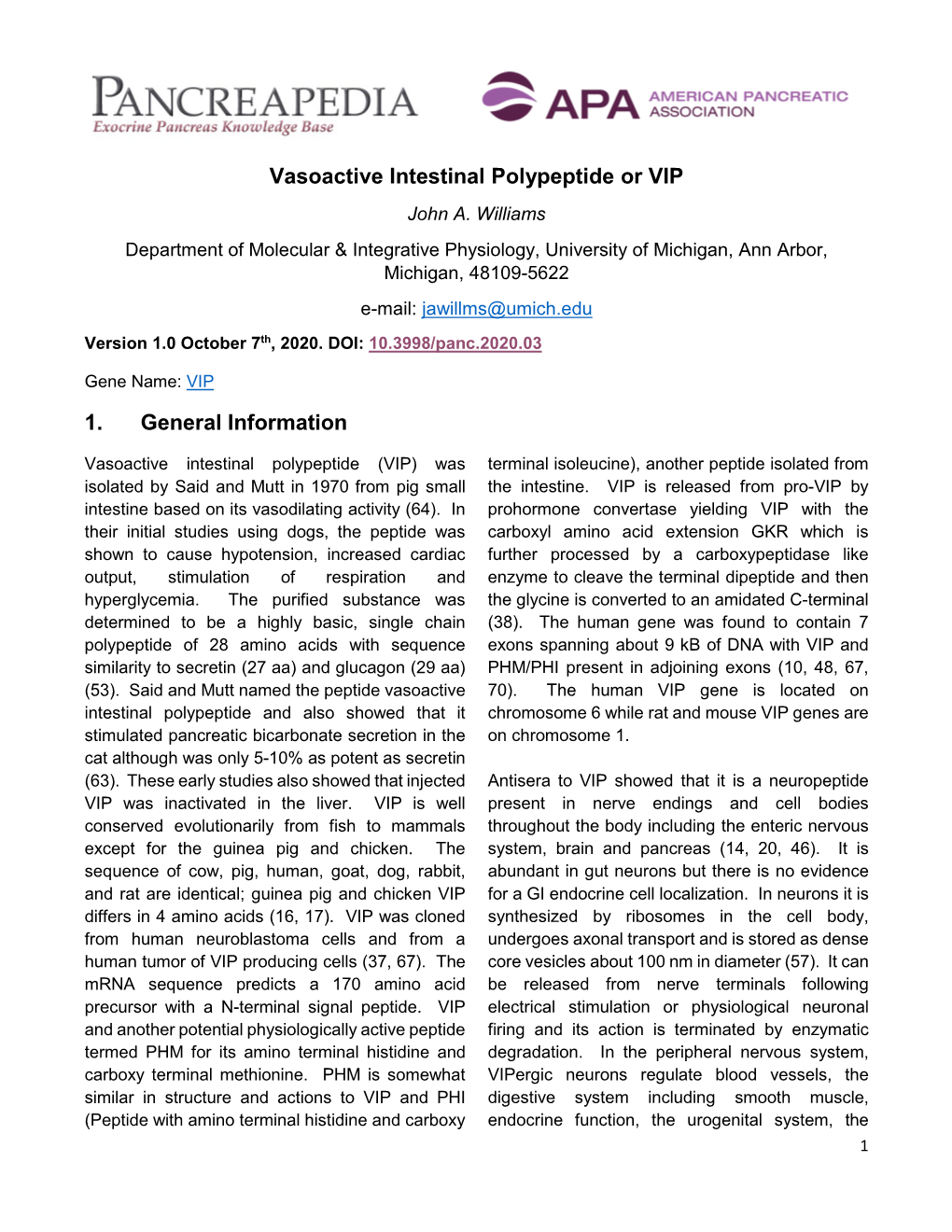 Vasoactive Intestinal Polypeptide Or VIP John A