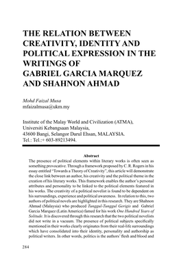 The Relation Between Creativity, Identity and Political Expression in the Writings of Gabriel Garcia Marquez and Shahnon Ahmad