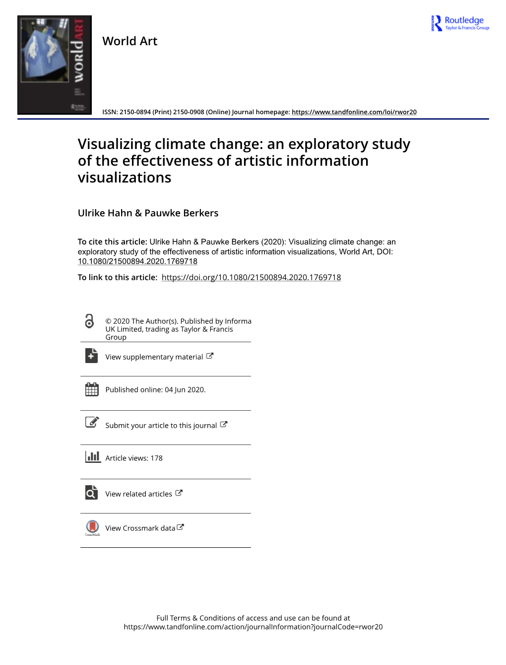 Visualizing Climate Change: an Exploratory Study of the Effectiveness of Artistic Information Visualizations