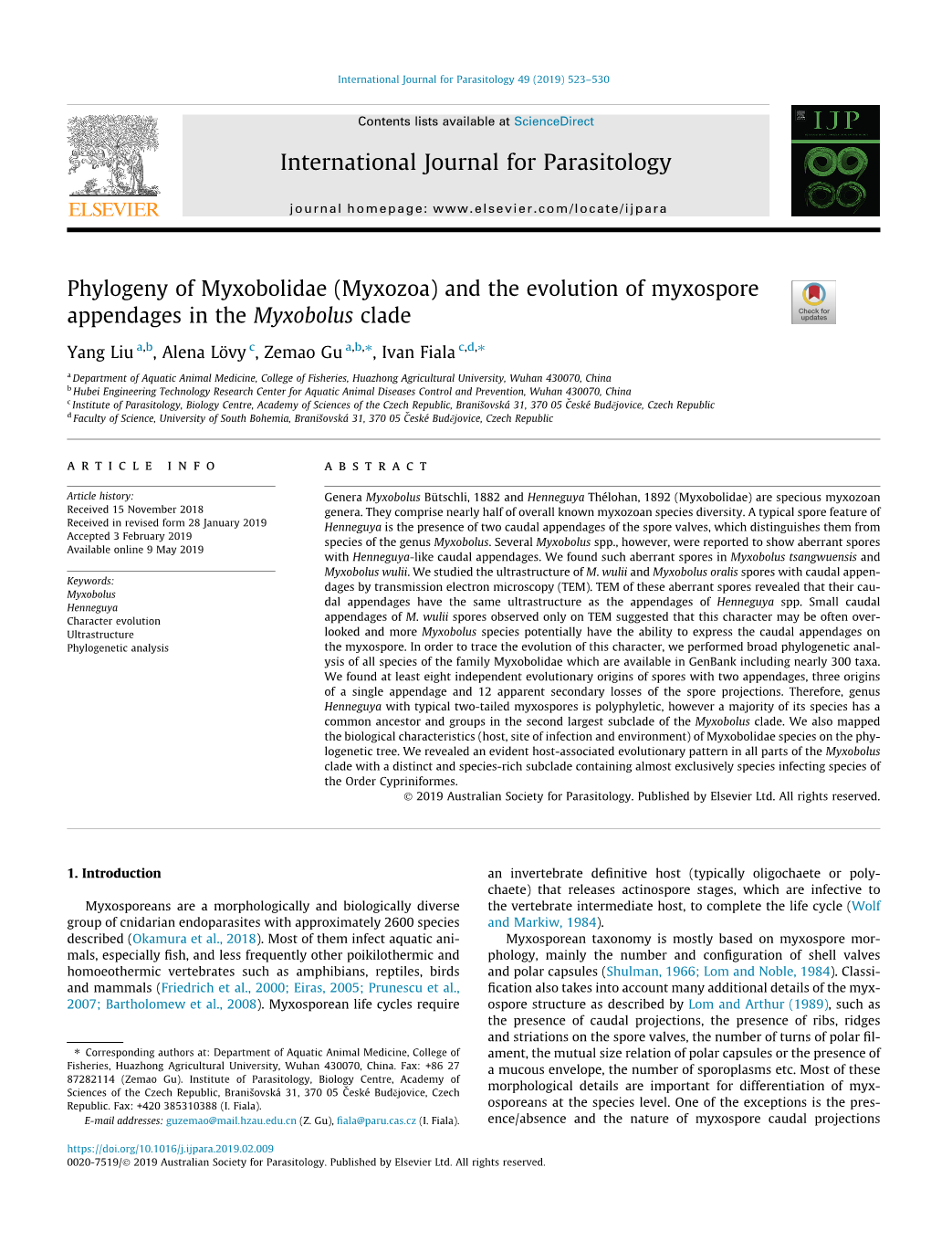 Phylogeny of Myxobolidae (Myxozoa) and the Evolution of Myxospore