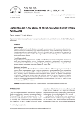 2020, 61–72 Underground Flow Study of Great Caucasian