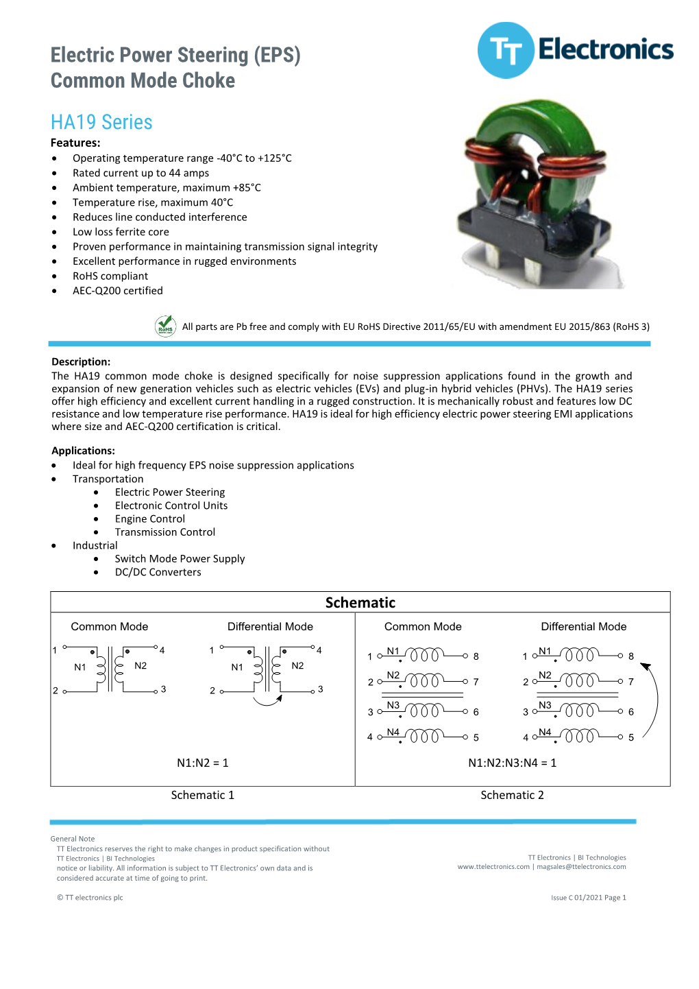 Common Mode Choke HA19 Series