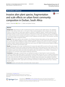 Invasive Alien Plant Species, Fragmentation and Scale Effects on Urban Forest Community Composition in Durban, South Africa Lindani Z