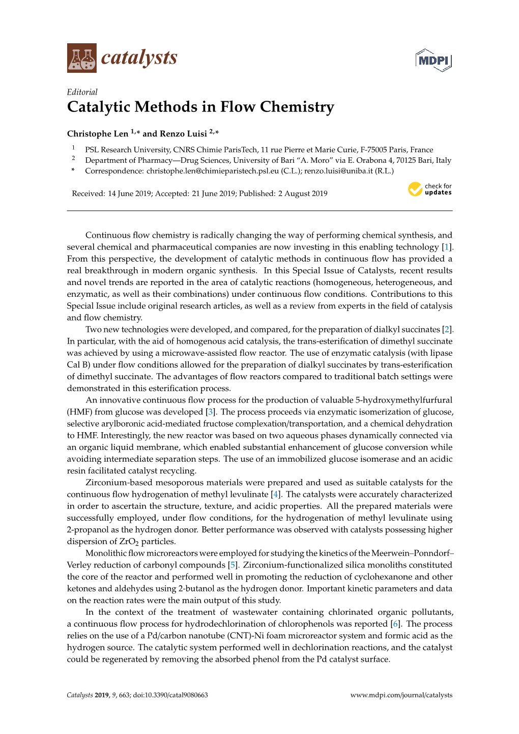 Catalytic Methods in Flow Chemistry