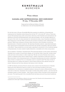 Presskit Canada and Impressionism Kunsthalle