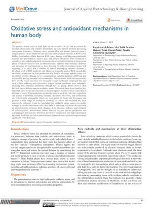 Oxidative Stress and Antioxidant Mechanisms in Human Body