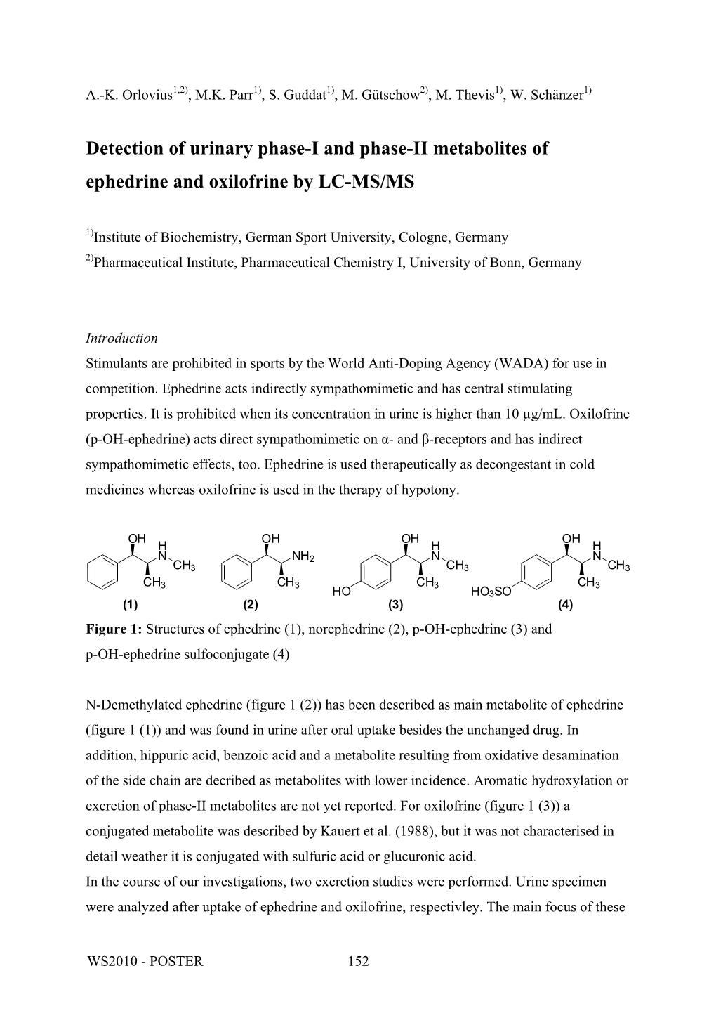Detection of Urinary Phase-I and Phase-II Metabolites of Ephedrine and Oxilofrine by LC-MS/MS