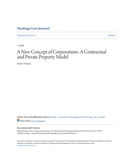 A New Concept of Corporations: a Contractual and Private Property Model Robert Hessen