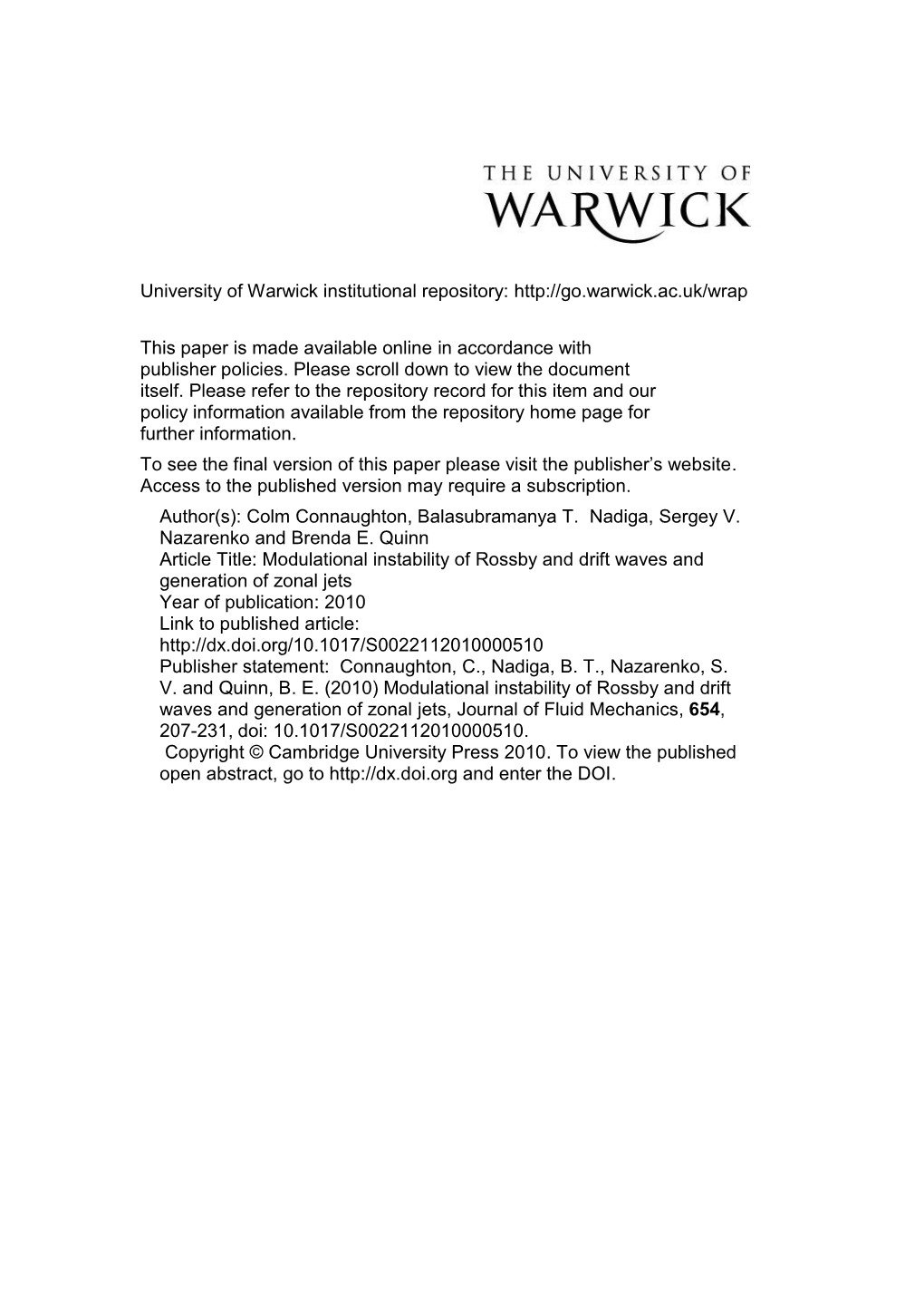 Modulational Instability of Rossby and Drift Waves