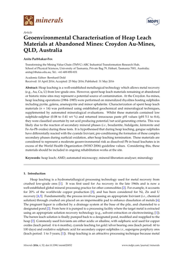 Geoenvironmental Characterisation of Heap Leach Materials at Abandoned Mines: Croydon Au-Mines, QLD, Australia