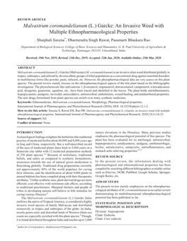 Malvastrum Coromandelianum (L.) Garcke: an Invasive Weed with Multiple Ethnopharmacological Properties