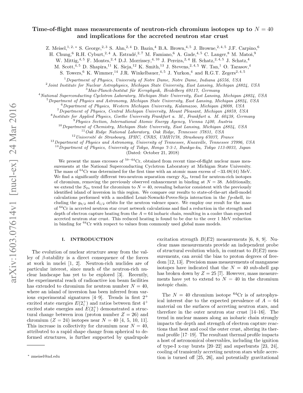 Time-Of-Flight Mass Measurements of Neutron-Rich Chromium Isotopes Up