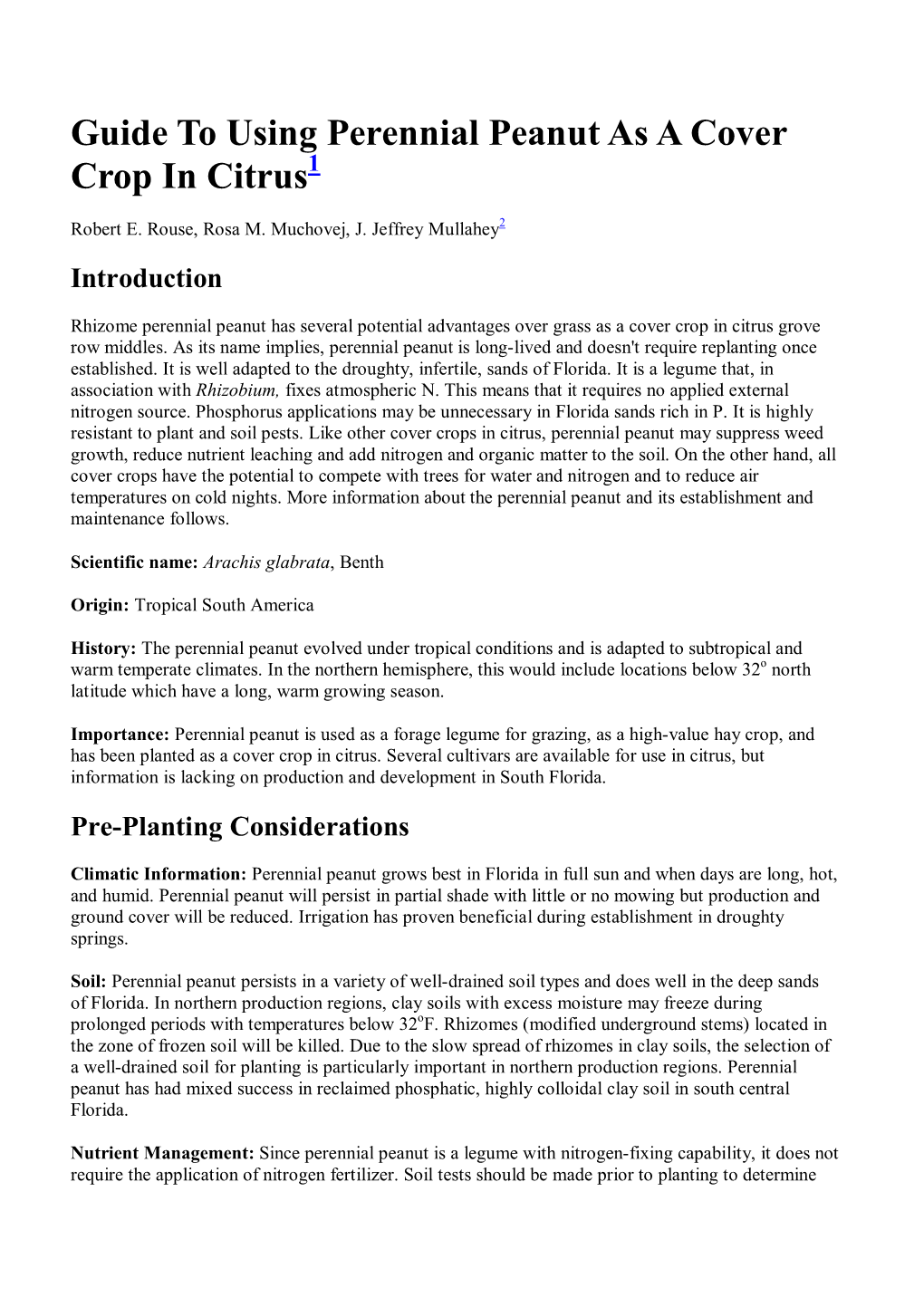 Guide to Using Perennial Peanut As a Cover Crop in Citrus 1