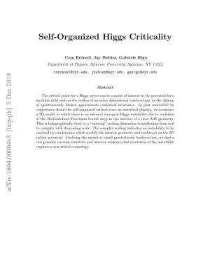 Self-Organized Higgs Criticality