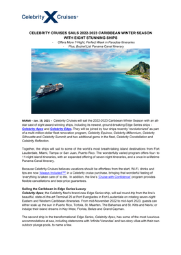 Celebrity Cruises Sails 2022-2023 Caribbean Winter Season with Eight