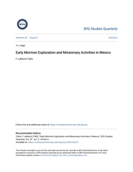 Early Mormon Exploration and Missionary Activities in Mexico