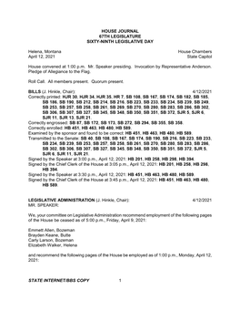 House Journal 67Th Legislature Sixty-Ninth Legislative Day